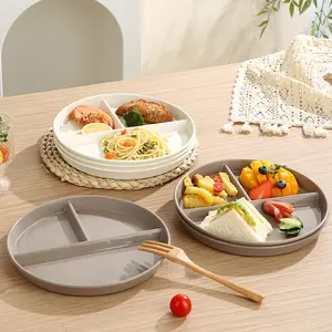 2/4pcs Adult Portion Control Plates, Round 3-Compartment Plastic Dinner Plates, Healthy Eating & Weight Loss Divided Plates, Reusable Dishwasher Safe Salad Serving Plates