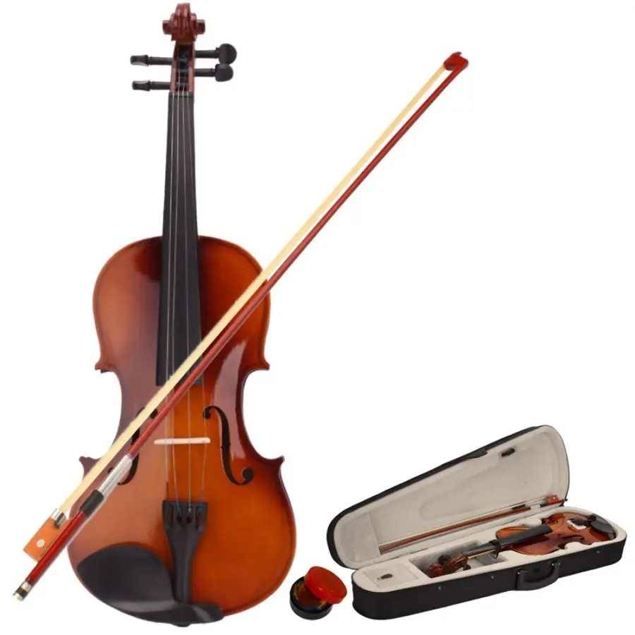 Full-Size 4/4 Acoustic Violin with Natural Basswood Finish Black Wood Fingerboard Fittings Durable Case Arbor Wood Bow White Horsehair Rosin for Adults Advanced Beginners