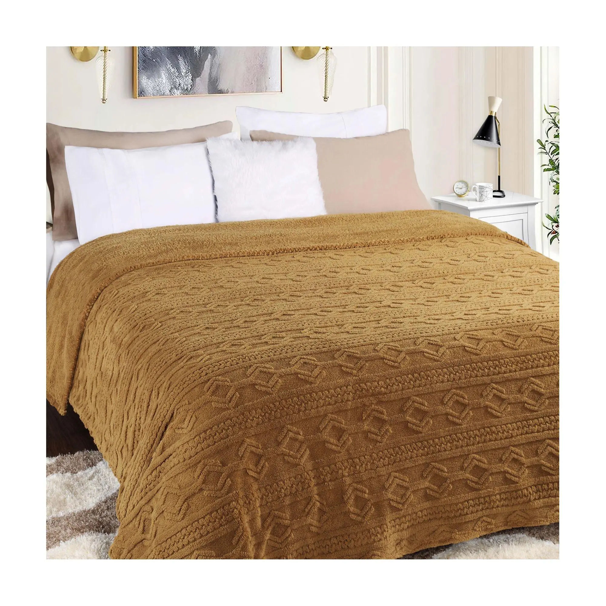 Superior Boho Knit Jacquard Fleece Fluffy Blanket- Full/Queen