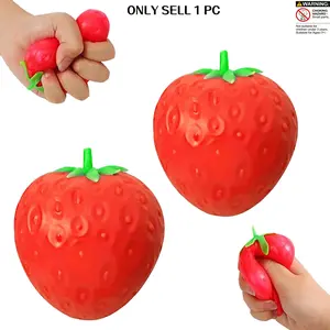 Strawberry Squishy Slow Rise Stress Ball, Realistic Fruit Squeeze Toys, Squeezable Decompression Toy, Office Desk Decor, Giant Strawberry Squeezy Ball