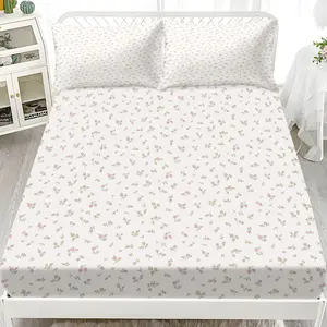 3pc small floral print soft bedding sheet set, a pastoral style bedding set, includes 1 fitted sheet and 2 pillowcases, with a deep pocket design, available in single, double, and king sizes, perfect for bedrooms, guest rooms, and college dormitories