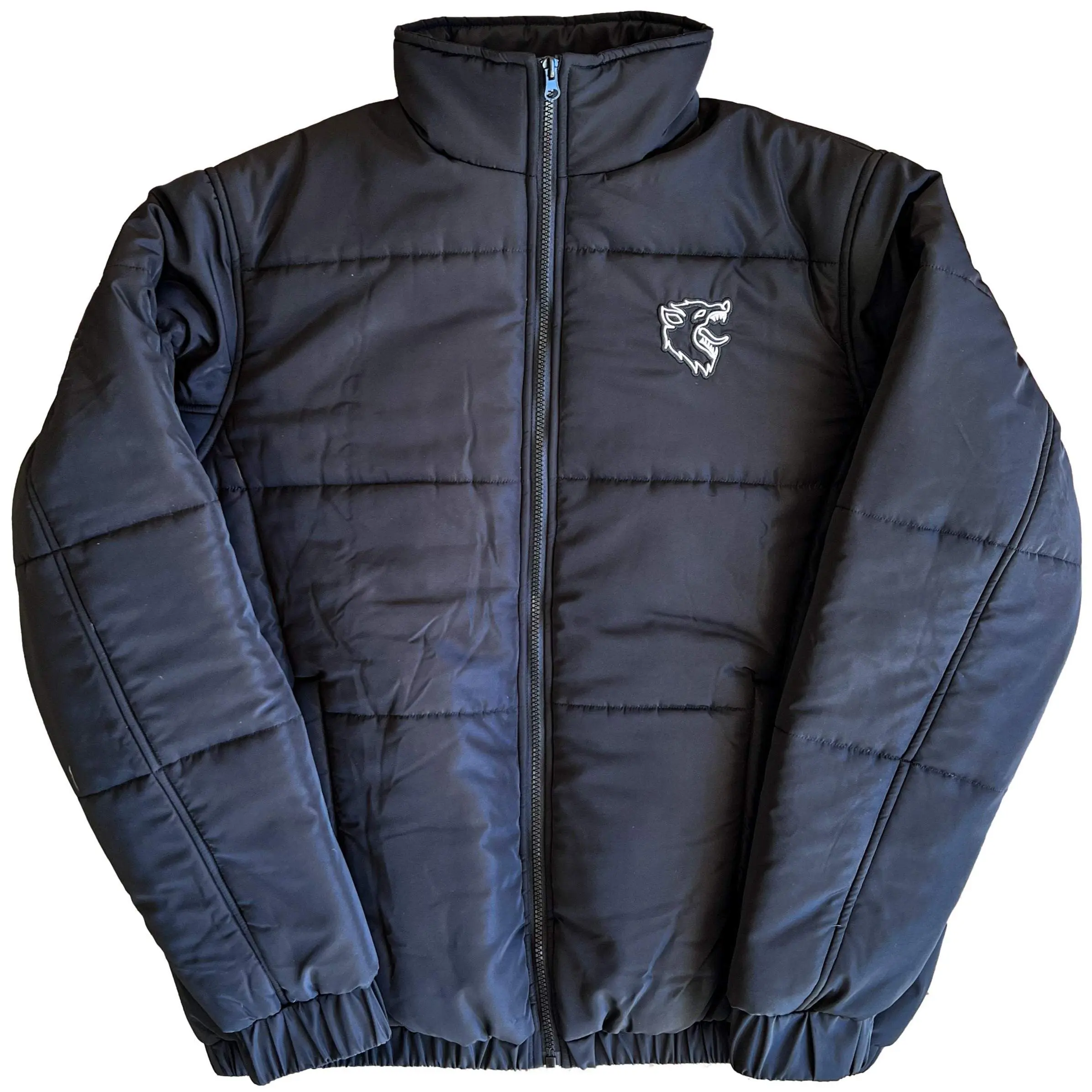 Kill Crew Men's Wolf Graphic Polyester Shell Cotton-Filled Lightweight Poof Non-Hooded Long-Sleeve Zip Puffer Down Jacket - Cuffed, Elastic Hem, Reinforced Zip, Fitted True Fit Street Basic Menswear Outerwear, Long-Sleeve Men's Down Jackets
