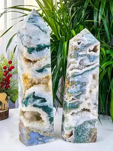 Natural Crystal Decoration, 1 Count Green Agate Stone Obelisk, Natural Crystal Tower, Desktop Ornament, Home Decor, Office Decor, Gift for Friend & Family