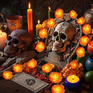 Autumn Halloween Wreath String Lights Led Lighting, 3m 20 Leds & 6m 40 Leds, Battery Powered Indian Garland Decorations for Dia De Los Muertos Party