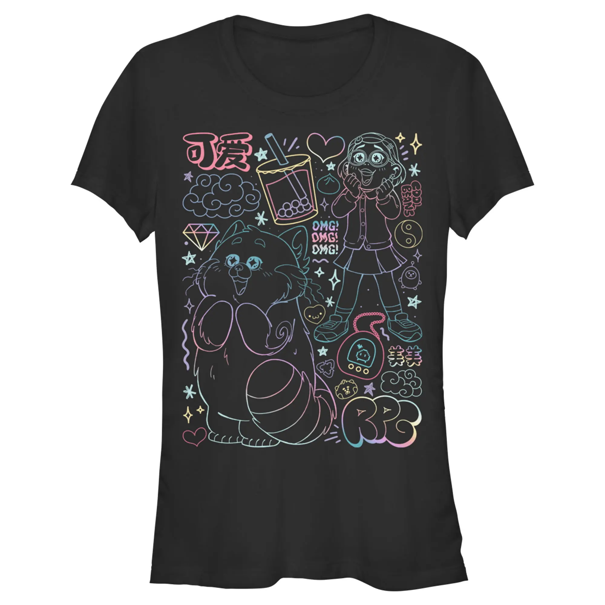 Juniors Womens Turning Red Neon Doodles Mei Lee T-Shirt