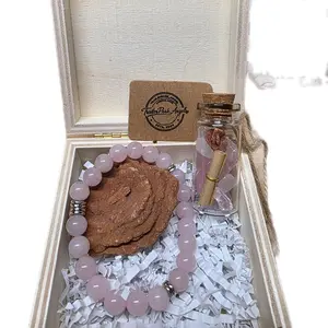 Red Rose Rock Crystal/Gift Box. Includes 1 rose rock crystal, 1 manifestation crystal jar, 1 handmade rose quartz crystal bracelet.Home Decoration Ornament healing Gift Ideas Appreciation Gift