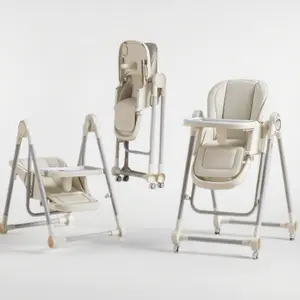 Adjustable Baby High Chair & Toddler Booster Seat 3-in-1, Portable High Chair with Recline & Locking Wheels, Double Tray   Baby Seat for Ages 1-3, Easy Folding, Safe & Comfortable High Back Booster Seat for Dining table top bouncer lock