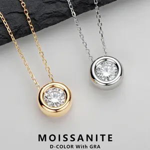 AZ160-X Lnngy 6.5mm Round Bezel Moissanite Pendant Necklace For Women 925 Sterling Silver Clavicle Chain Necklaces Jewelry Collare Mujer