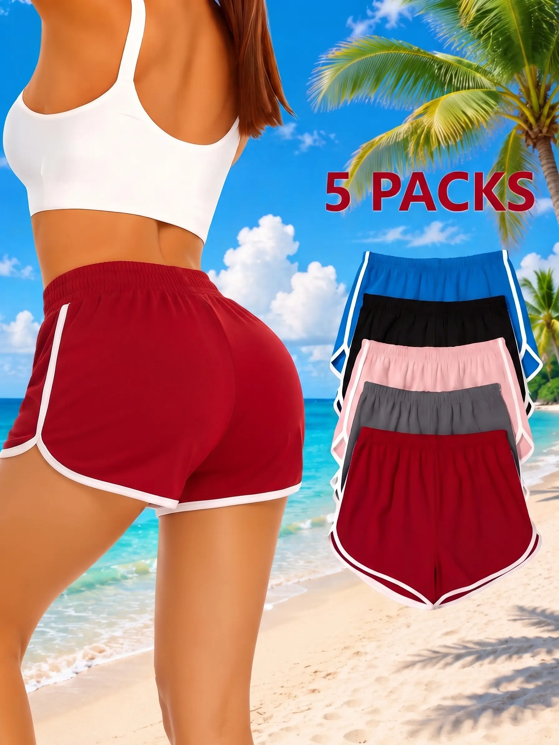 Women's 5-Piece Ultra-Comfy Athleisure Casual Shorts Set - Soft Elastic Waistline Multi-Size High Stretch Form-Fitting Better-Fitting Shorts for Workout, Yoga, Daily Wear, Multi-Size Stretch Shorts,back to school shopping