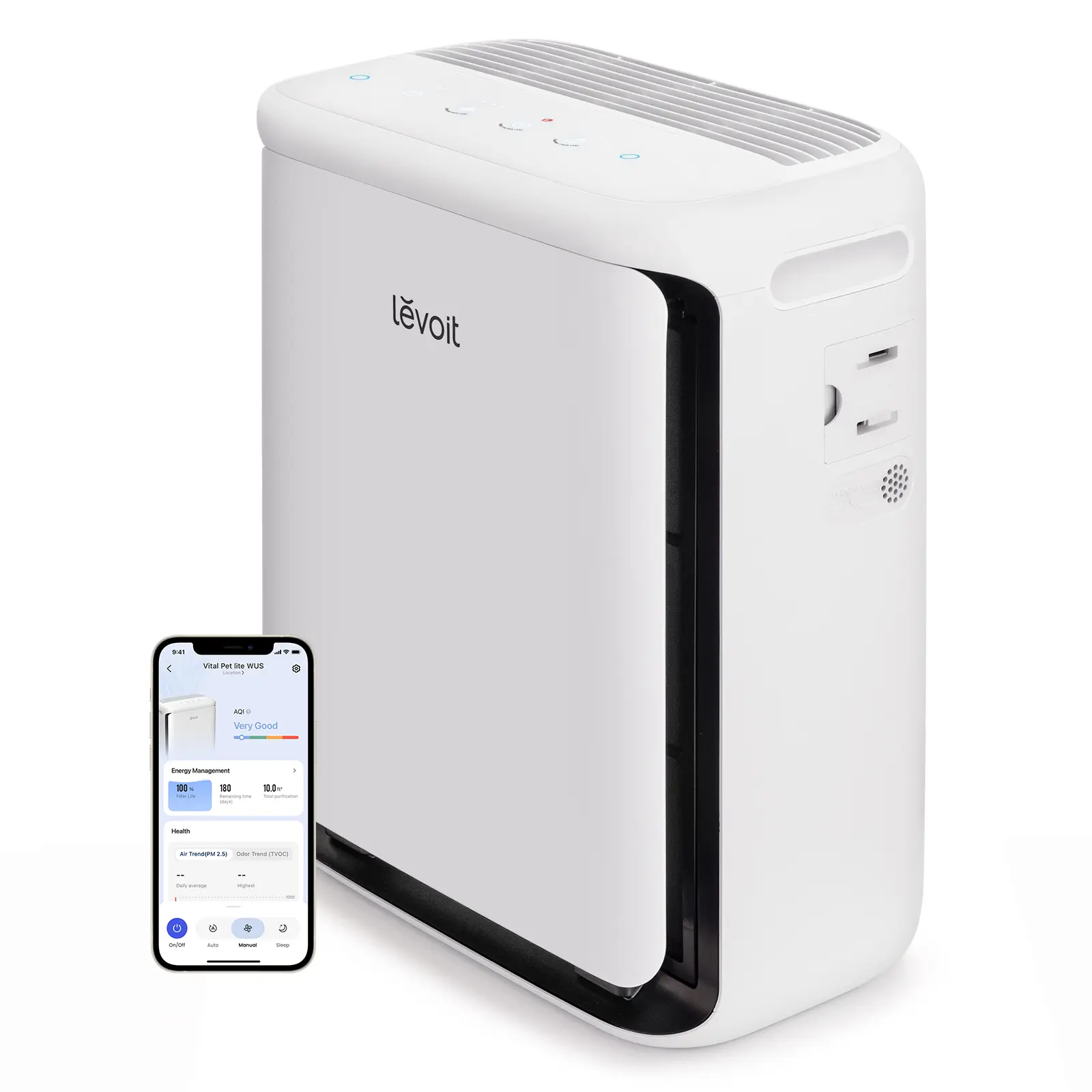 LEVOIT Air Purifier for Home Pets Large Room with Washable Pre-filter, Dual Sensors for Heavy Pet Hair & Allergies, High-Carbon Filter for Dander & Odor, Smart APP Control, Vital Pet White,dorm essentials,home essentials