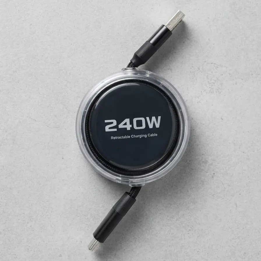 240W 4-in-1 Retractable Fast Charging Cable Multi-Connector Data Cord - 1M Portable Universal Charger for All Smartphones