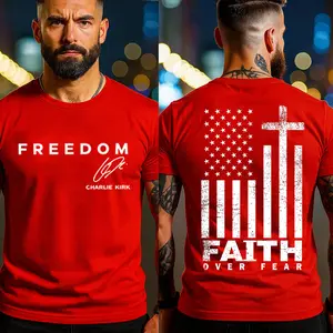 Wear Red October 14th Shirt, Faith Over Fear Memorial T-shirt, Signature Tribute America Outfit, USA flag 2 sided Tee, Graphic True American Patriot Top, Gift For Him
