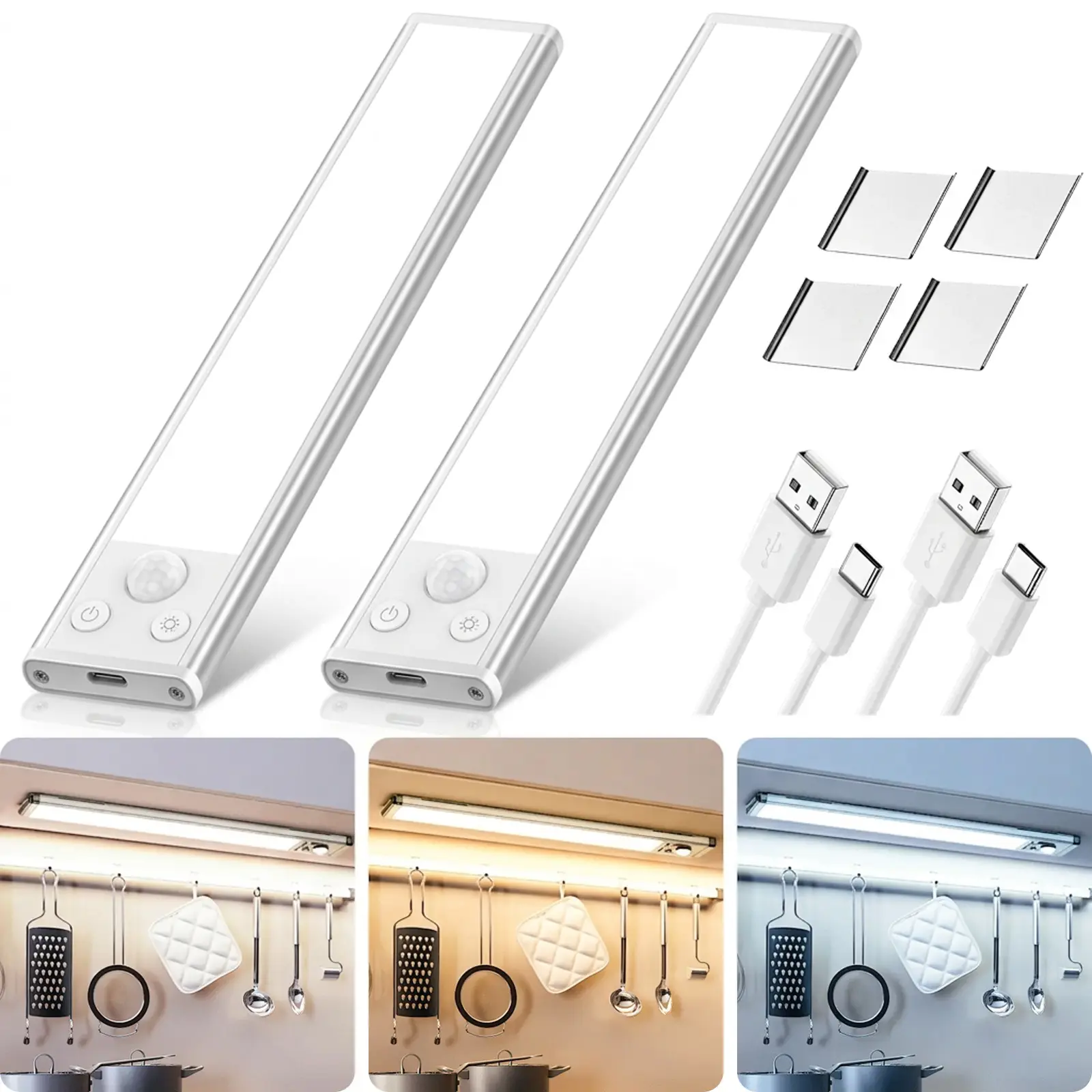 Upgraded Motion Sensor Ceiling & Under Cabinet Lights with Remote, LED2500mAh USB Rechargeable Magnetic Dimmable Smart Lamp for Kitchen, Stairs, Wardrobe, Closet, Hallway, Porch, Garage,dorm essentials,home decor,home essentials,camping essentials