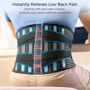 UGEM Breathable Back Support Belt with 6 Stays, Lower Back Pain Relief Lumbar Brace for Men/Women Work, 16‑hole Mesh Anti‑skid for Sciatica