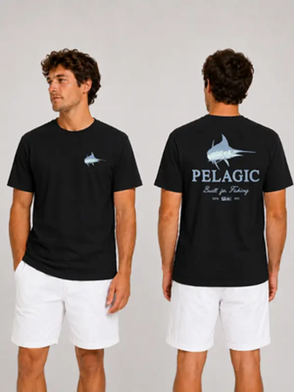 Pelagic Marlin Built for Fishing T-Shirt – Navy Ocean Graphic Shirt, Offshore Angler Shirt