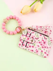 Boho Floral Keychain Wristlet, Beaded Silicone Keychain with Tassel, Portable Card Holder & Coin Purse, Perfect Gift for Her/mother's Day/graduation