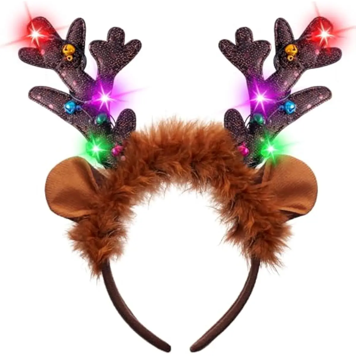 Christmas 4PCS Reindeer Headband, Light-Up LED Antlers Reindeer Hat Holiday Headbands for Christmas Party Supplies and Holiday Parties Favors (ONE SIZE FITS ALL)