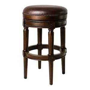 Maven Lane Pullman Backless Swivel Kitchen Bar Stool, Dark Walnut Finish w/ Vegan Leather