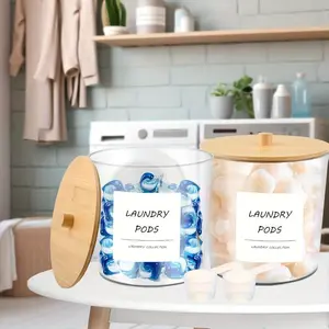 Laundry Detergent Storage Container, 1/2 Counts Laundry Detergent Organizer with Spoon & Labels & Lid, Laundry Pod Storage Container for Home Bathroom, Plastic Kitchen Canisters