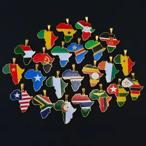 Africa Flag Necklace - Map With Countries Pendant - Coin Chain For Man & Women
