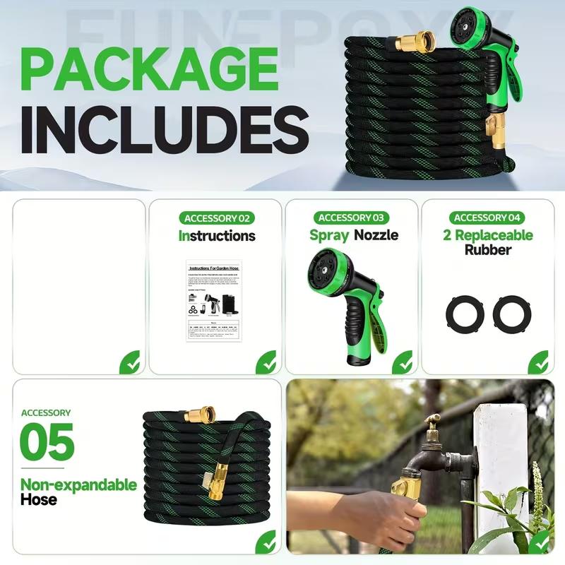 100-Foot Non-Extendable Kink-Resistant Garden Hose - Heavy-Duty Flexible 1/2 in Inner Diameter Hose with 3/4 in Solid Connector, Leak-Proof for Home Gardens