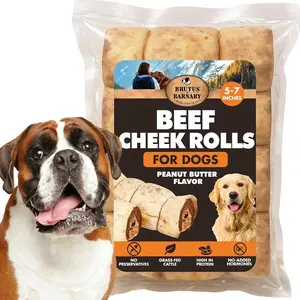 Premium Beef Cheek Rolls for Dogs 5–7" (3-Pack), Peanut Butter Flavored Long Lasting Safe & Natural Rawhide Alternative Chews, Ideal for Large Dogs & Aggressive Chewers, Supports Dental Health, Heavy Chewer Treats, Odor Free Dog Chews
