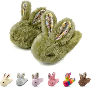 Toddler Bunny Slippers - Soft Plush Anti-Slip House Kids Rabbit Warm Winter Slippers for Indoor & Outdoor Use Sole Wear Cute Cartoon Slides