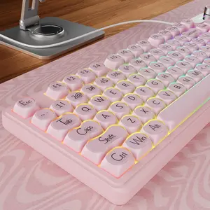 V102 Wired Keyboard, 98  Creamy Gaming Keyboard with Number Pad, Display Screen & Media Knob RGB Silent Wired Cute  Keyboard for Laptop PC Gamer -