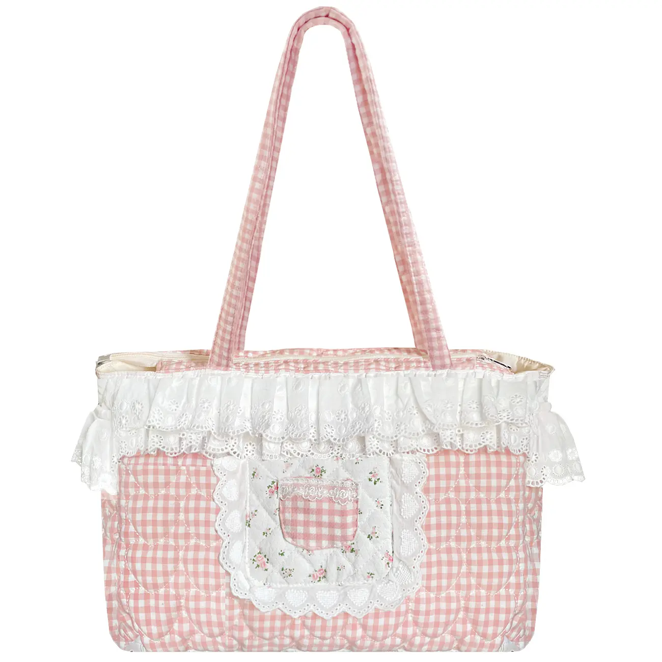Women's Cute Colorful Floral Quilted Tote Bag - Zippered Shoulder Bag, Large Capacity for Gym, Travel Use, Colorful Floral Women's Tote Bags