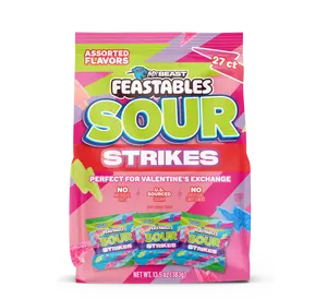 Feastables by MrBeast Valentine’s Day Assorted Sour Strikes Candy, 27-Count Share Pack for Gifting & Sharing