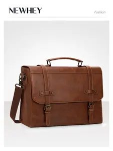 Mens Messenger Bag 17 Inch Waterproof Vintage Leather Laptop Briefcase Large Laptop Bag Satchel Bag Computer Shoulder Bag for Office Business Travel College,Brown