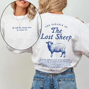 Parable of the Lost Sheep Bible Verse Crewneck 2-sides, Faith Based Clothing Worship Gospel Sweatshirt Minimalist Christian Catholic Religious Gifts