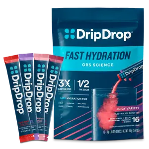 DripDrop Juicy Variety Pack Electrolyte Powder, 8 oz sticks, 16 count