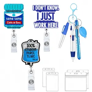 Blue Badge with Retractable Crocodile Clip, Includes Pen, Markers, Eld Light, Waterproof Card Case, Essential Medical Work Accessory