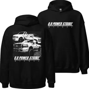 6.0 Power Stroke Diesel Hoodie – Unisex Truck & Car Enthusiast Graphic Pullover, Cozy Fall Winter Streetwear Black Long Sleeve