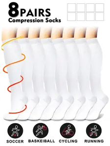 Compression Socks for Men & Women, 20-30mmhg Knee High Design, Running Performance Recovery, 8 Pairs for Circulation Support, Tight Fit