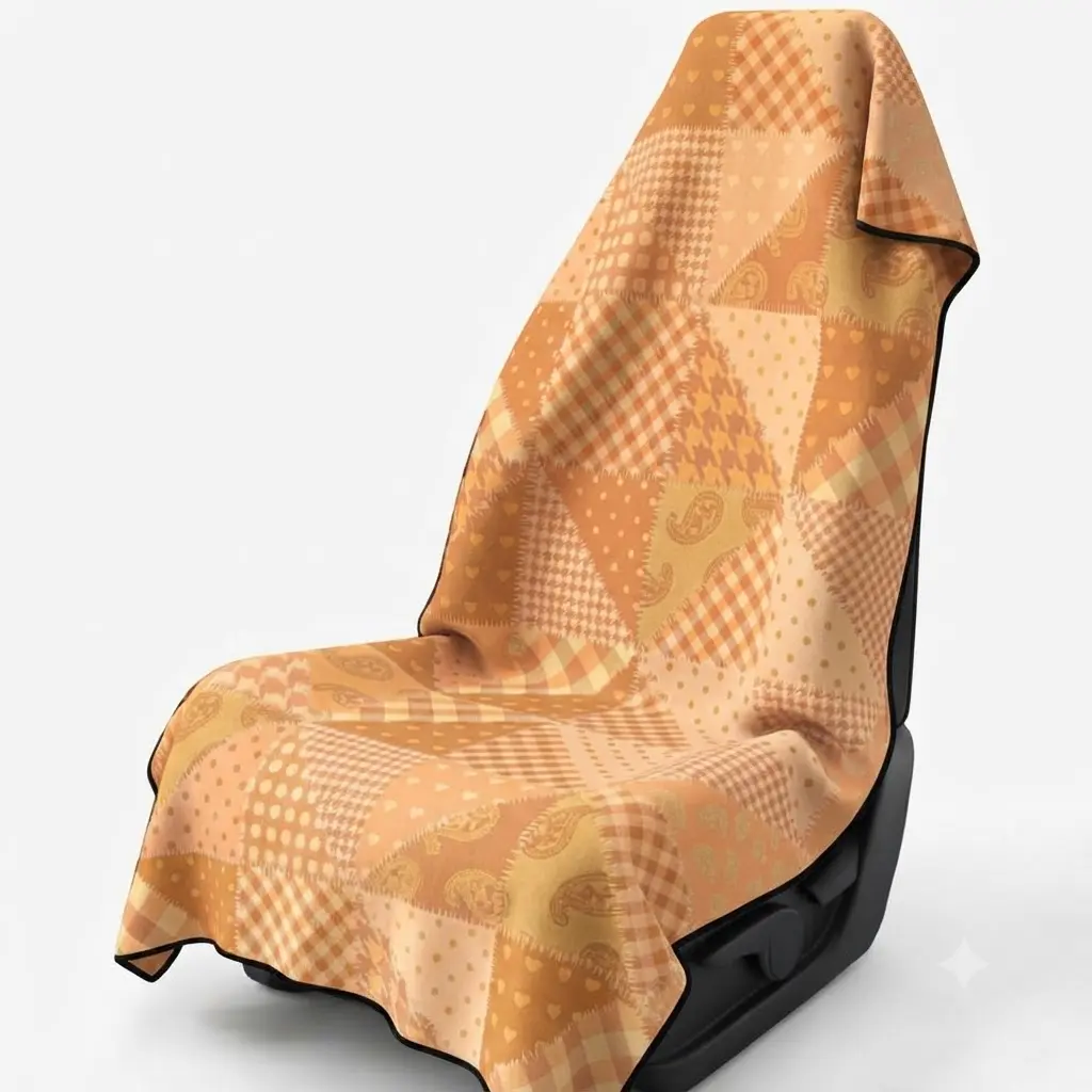 2-in-1 Waterproof Car Seat Cover, Vintage Boho Patchwork Geometric Print, Universal Auto Seat Protector for Beach, Gym & Travel