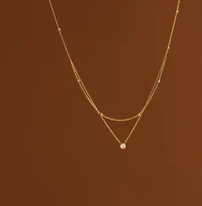 Waterproof Gold Layered Necklace – Non Tarnish 14K Gold Plated Double Chain