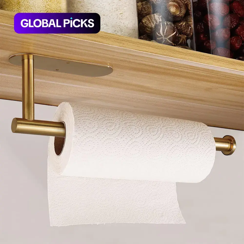 Paper Towel Holder, 1 Count Under Cabinet, Self-Adhesive/Drilling Mount, Stainless Steel Kitchen Utensil Rack, Tissue Holder #GLOBAL PICKS