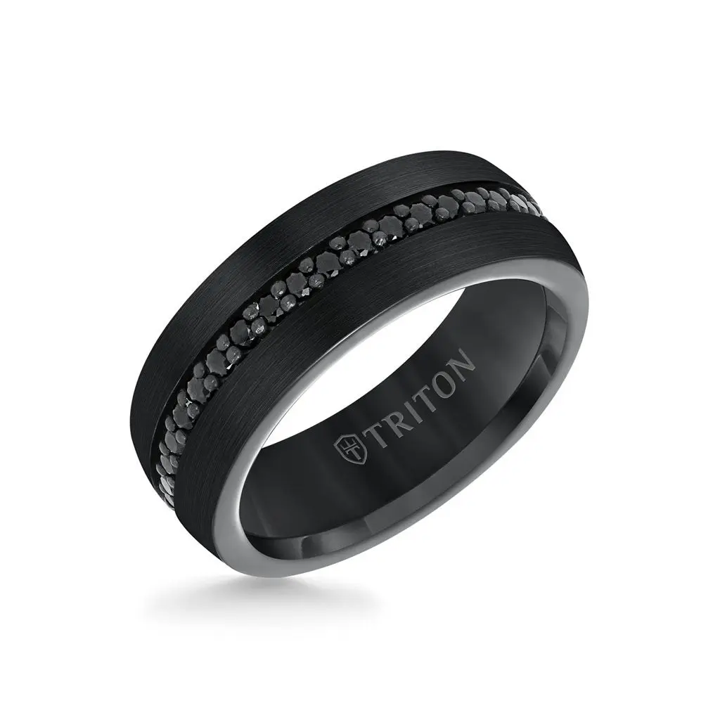 Triton Black Tungsten Carbide Blk Sapphire Wedding Band, Size 10.5