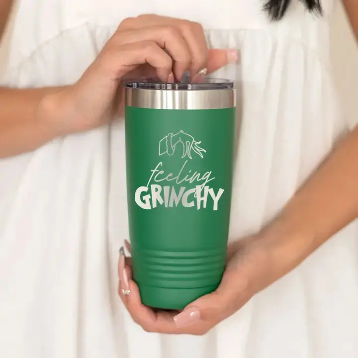 Feeling Grinchy Tumbler, Green 20oz Christmas Cup, Funny Holiday Gift #TWB20-GRINCH23-GRN