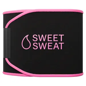 Sweet Sweat Ab Trainer for Women and Men - Sweat Band Waist Trainer Belt for High Intensity Training and Gym Workouts, 5 Adjustable Sizes - Black/Pink