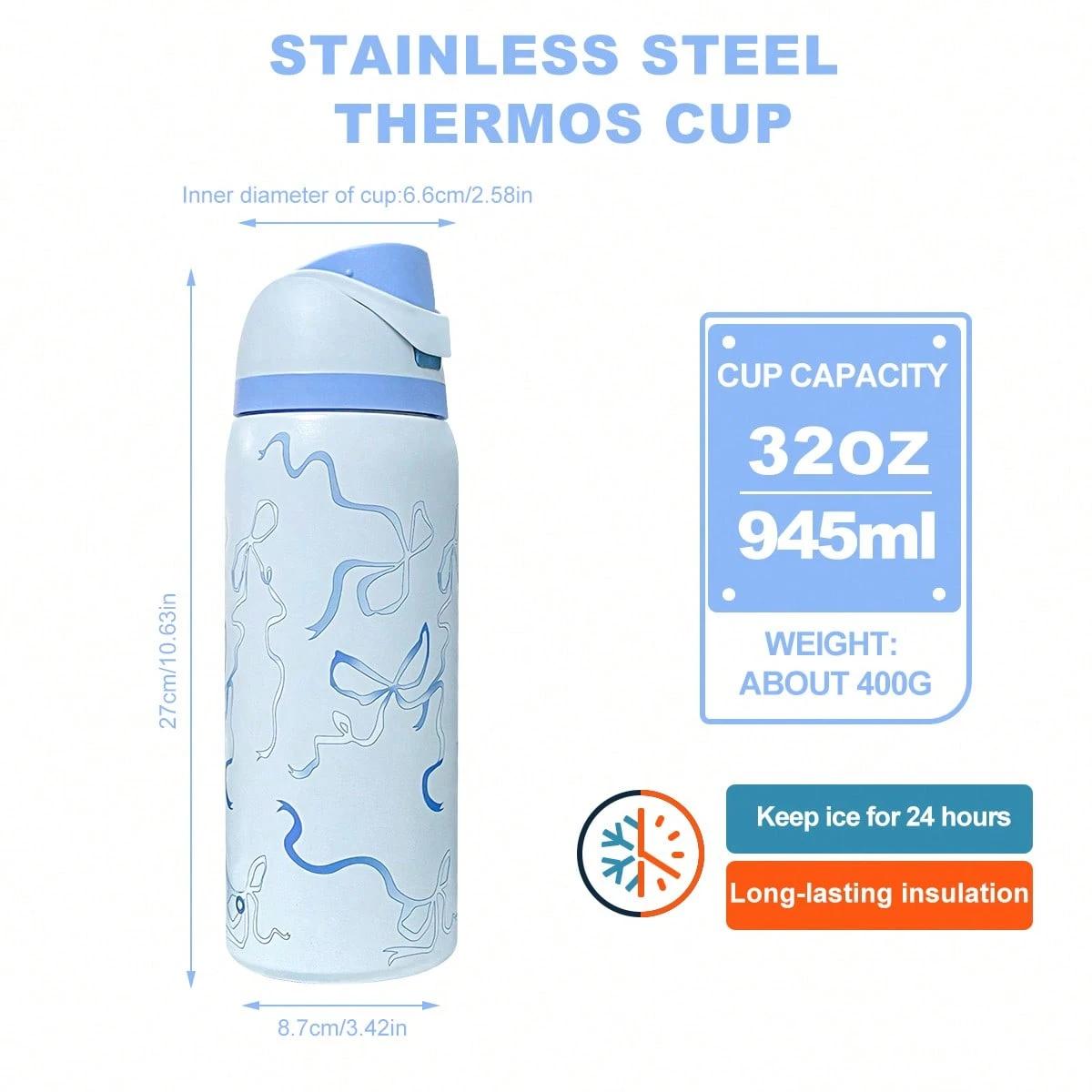 BFCxOwala Blue And White Stainless Steel Cup 32oz 945ml Thermal Insulated Hot Cold Beverages Coffee Travel Tumbler Reusable Water Bottle