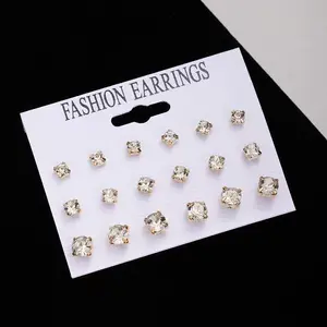 18Pcs Luxury Moissanite & Cubic Zirconia Stud Earrings, D Color VVS1 Hypoallergenic 14K Gold Plated Earring Set, Multi-Style Jewelry for Back to School Daily Styling & Gifting