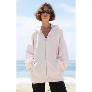 John Galt Women's Pink Christy Full Zip Oversized Hoodie