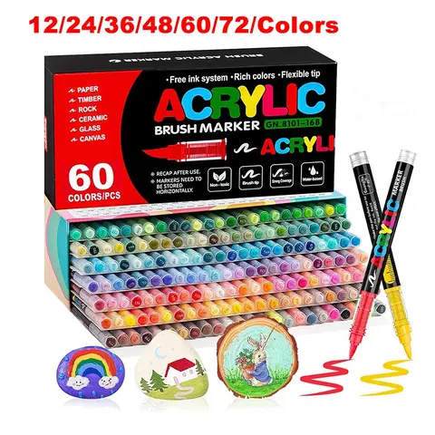 Acrylic Markers Customizing my shoes/phone case 12-72 Colors Acrylic Paint Pens Markers Brush Tip Paint Markers for Rock Painting Wood Canvas Stone Christmas Gift DIY Crafts Acrylic Marker Set