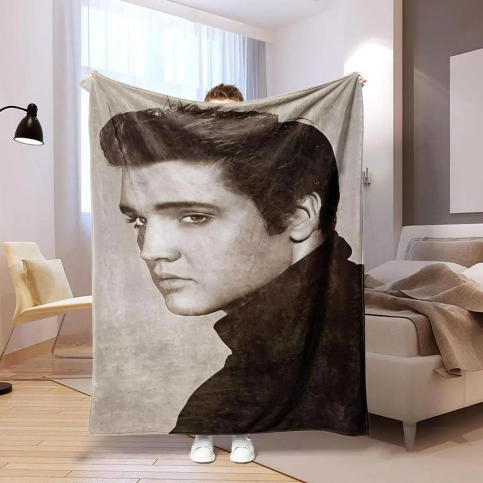 Elvis Presley Pattern Throw Blanket Soft Comfortable Funny Blanket Warm Napping for Home Office Travel Cool Bedroom Bedding Blankets,plush throw,cute,grad,breathable,cozy,perfect,flannel