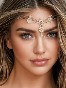 Bohemian Style Pearl Flower Headband, Elegant Elastic Fit Fringe Detail Hair Band, Fashion Simple Ethnic Wind Forehead Pendant, Party Accessory