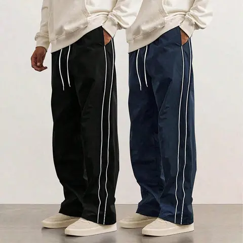 2 Piece Men's leisure Striped Pants Spring Autumn Trendy High Street Casual Loose summer Versatile Sports Trousers Men