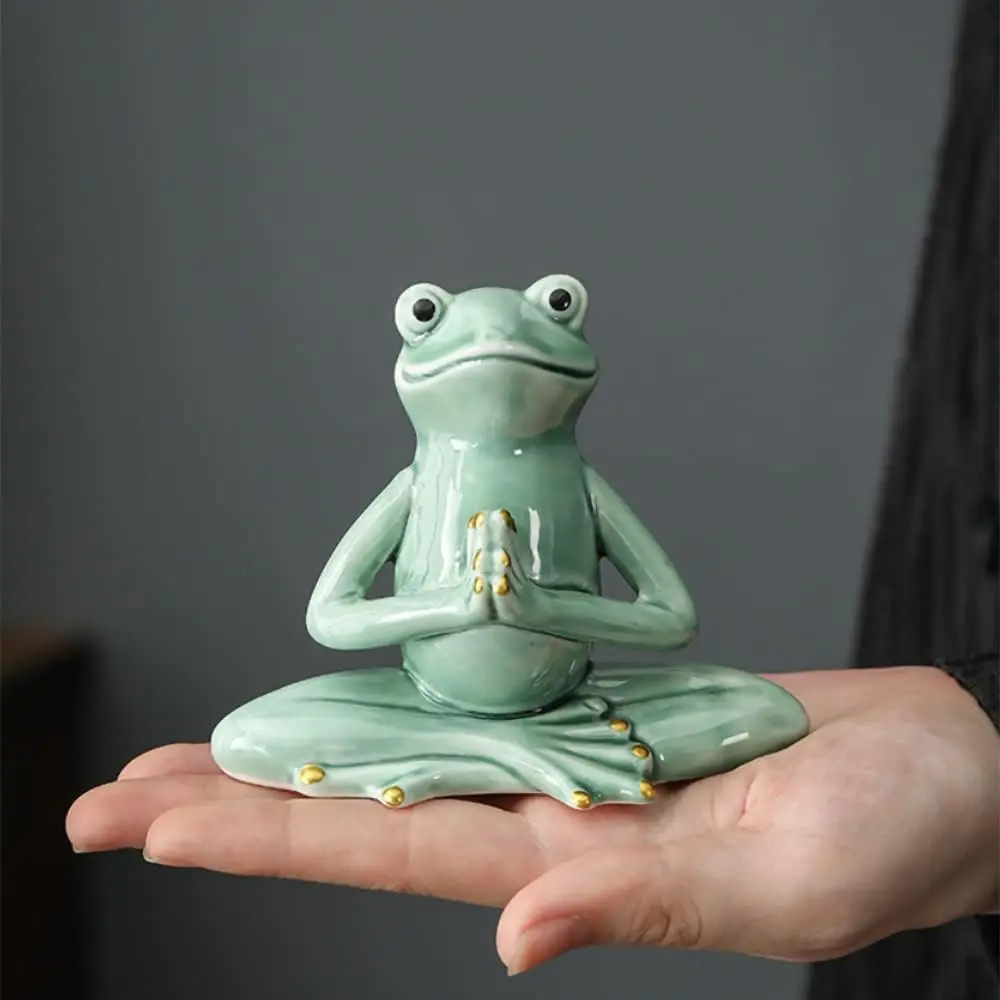 Ceramic Zen Frog Animal Figurine - 4"x2"x3.54" Compact Layered Color Prayer Pose Statue, Home Supplies, Indoor Home Decor, Ideal Gift for Meditation Enthusiasts, Desk/Shelf/Cabinet Ornament